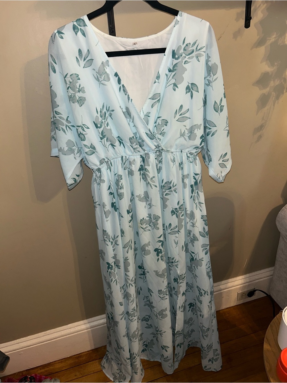 ANRABESS Light Blue Floral Wrap Maxi Dress size large